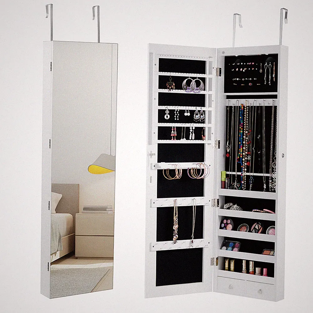 Schmuckschrank mit Spiegel & LED Spiegelschrank Schmuckregal Schmuckständer Wand