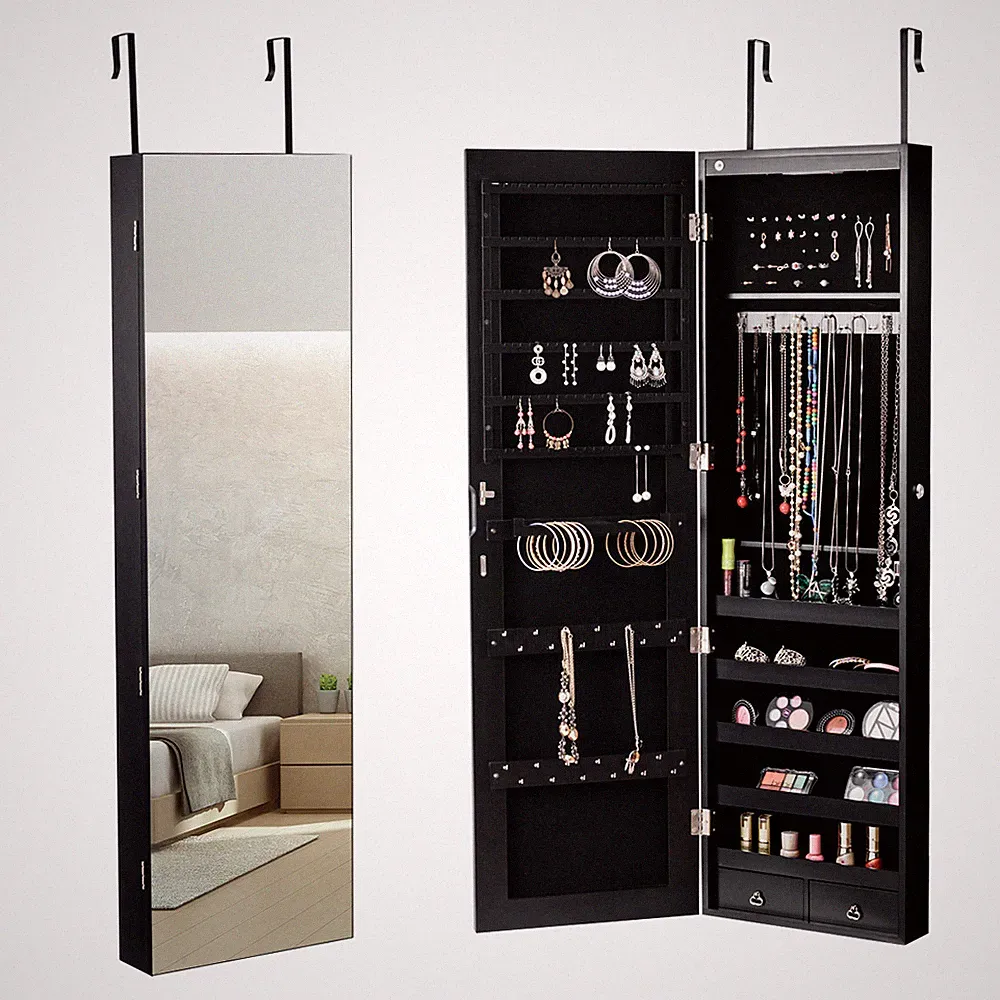 Schmuckschrank mit Spiegel & LED Spiegelschrank Schmuckregal Schmuckständer Wand