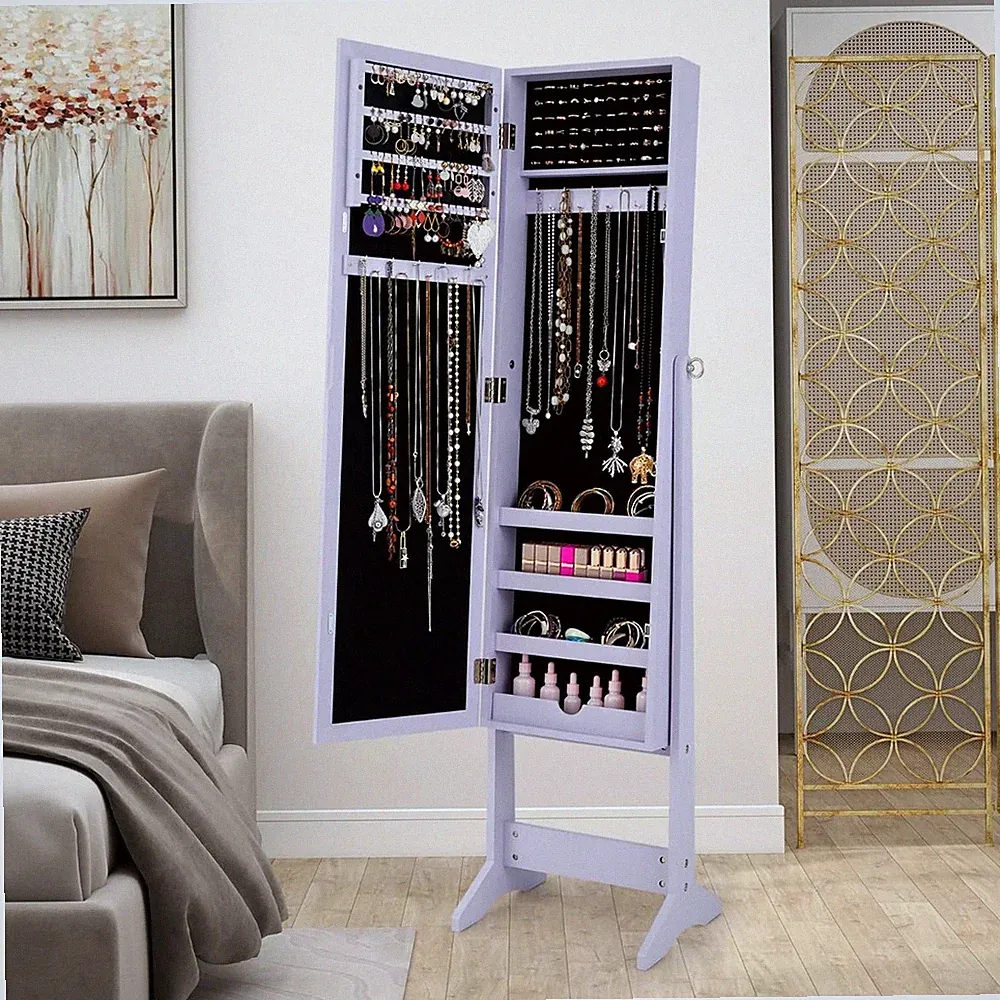Schmuckschrank mit Spiegel neigbar Ganzkörperspiegel Schmuck Organizer