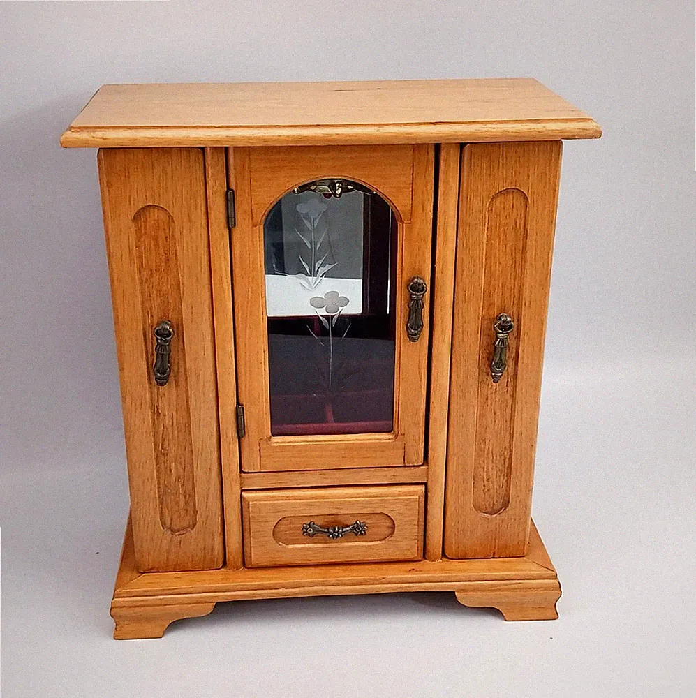 Schmuckschrank mit Spiegel und Blumendekor ( Glas ), Holz, H. ca. 31 cm, Mele ?