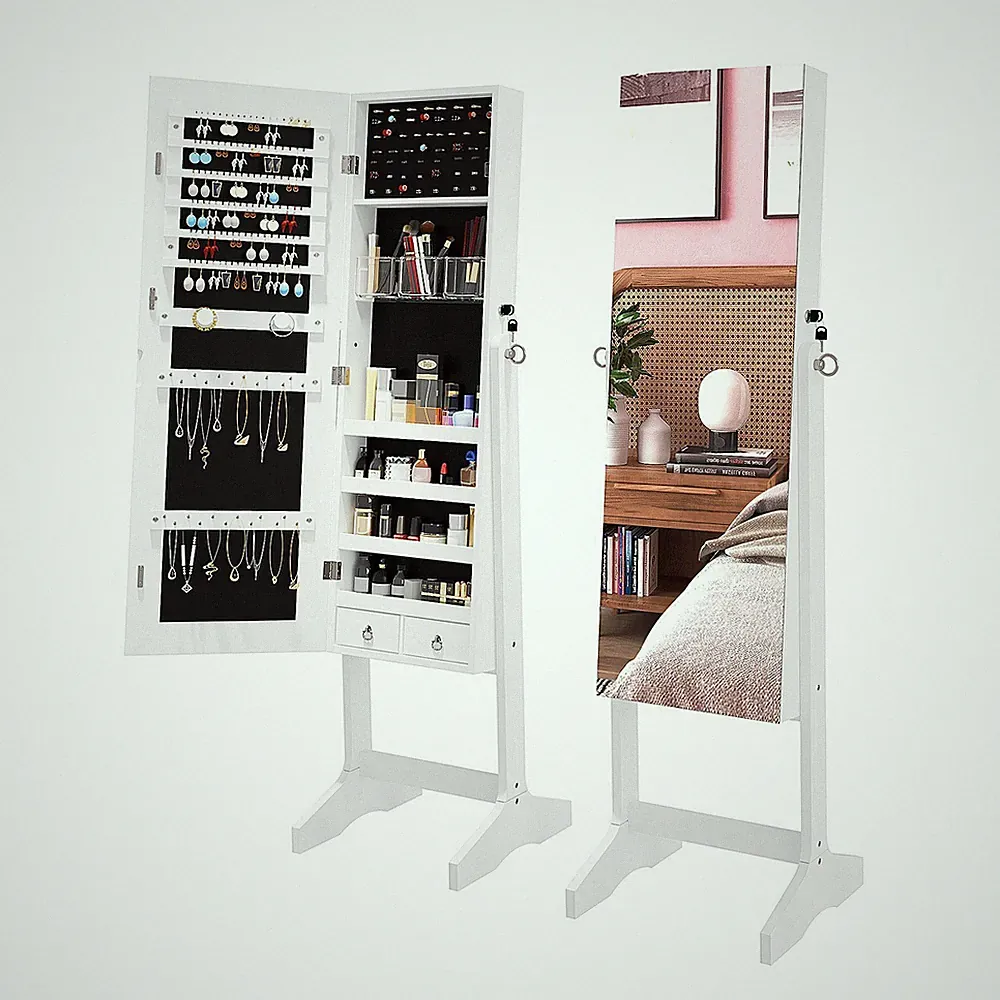 Schmuckschrank Schmuck Spiegelschrank abschließbar 2 in 1 Make-Up und Schmuck
