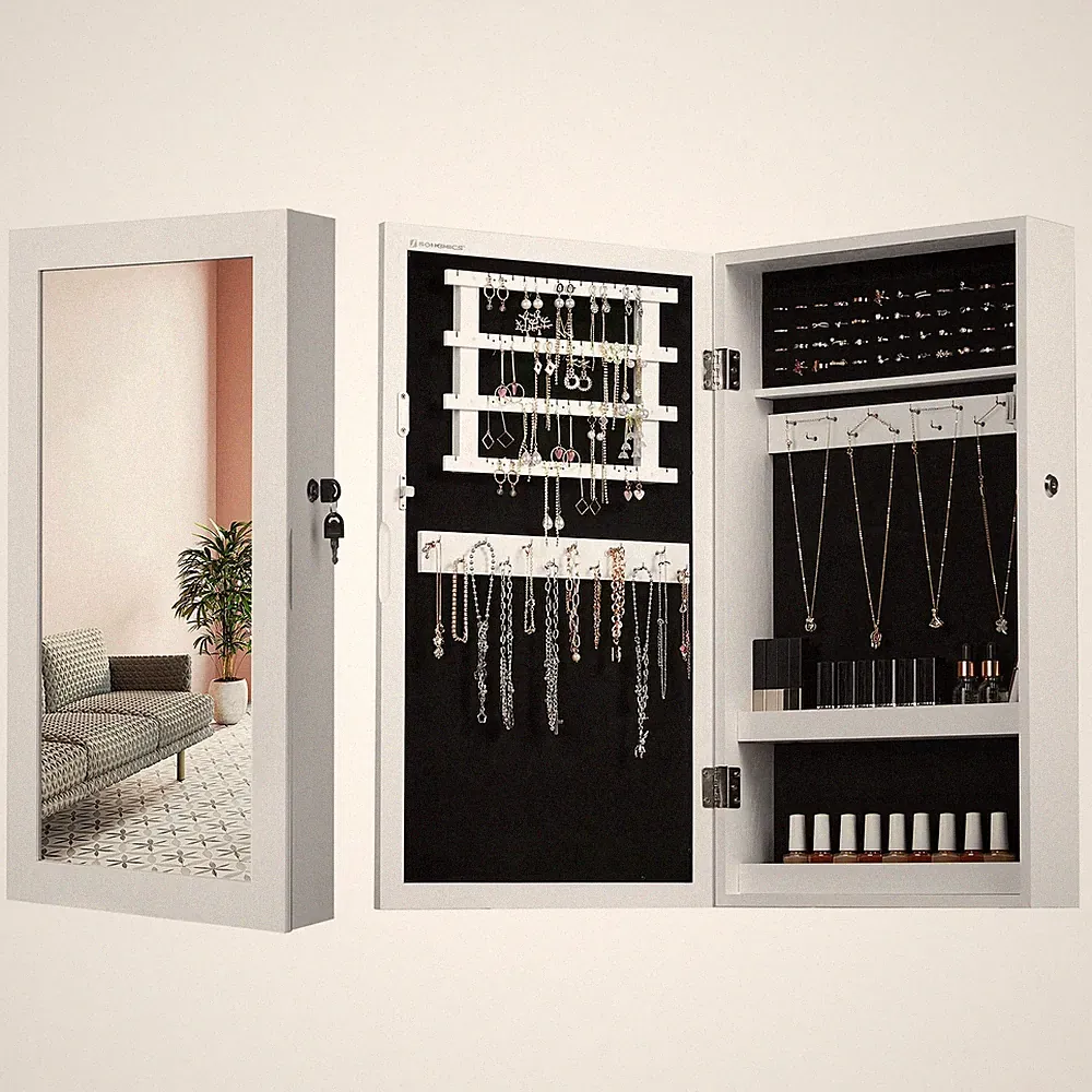 Schmuckschrank, Spiegelschrank, Hängeschrank, abschließbarer Wandschrank, pla...
