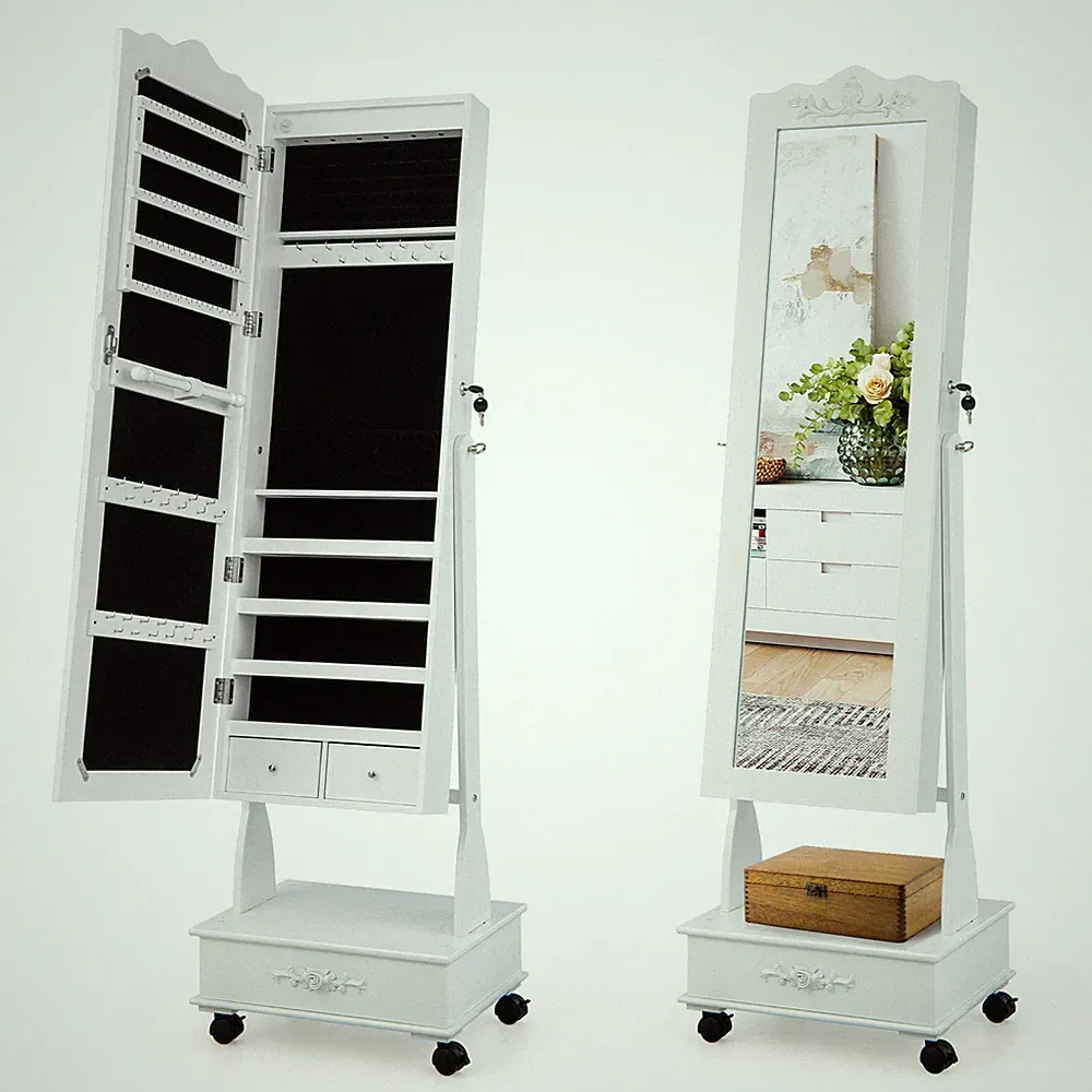 Schmuckschrank Spiegelschrank mit Ganzkörperspiegel & LED & Schubladen mobil