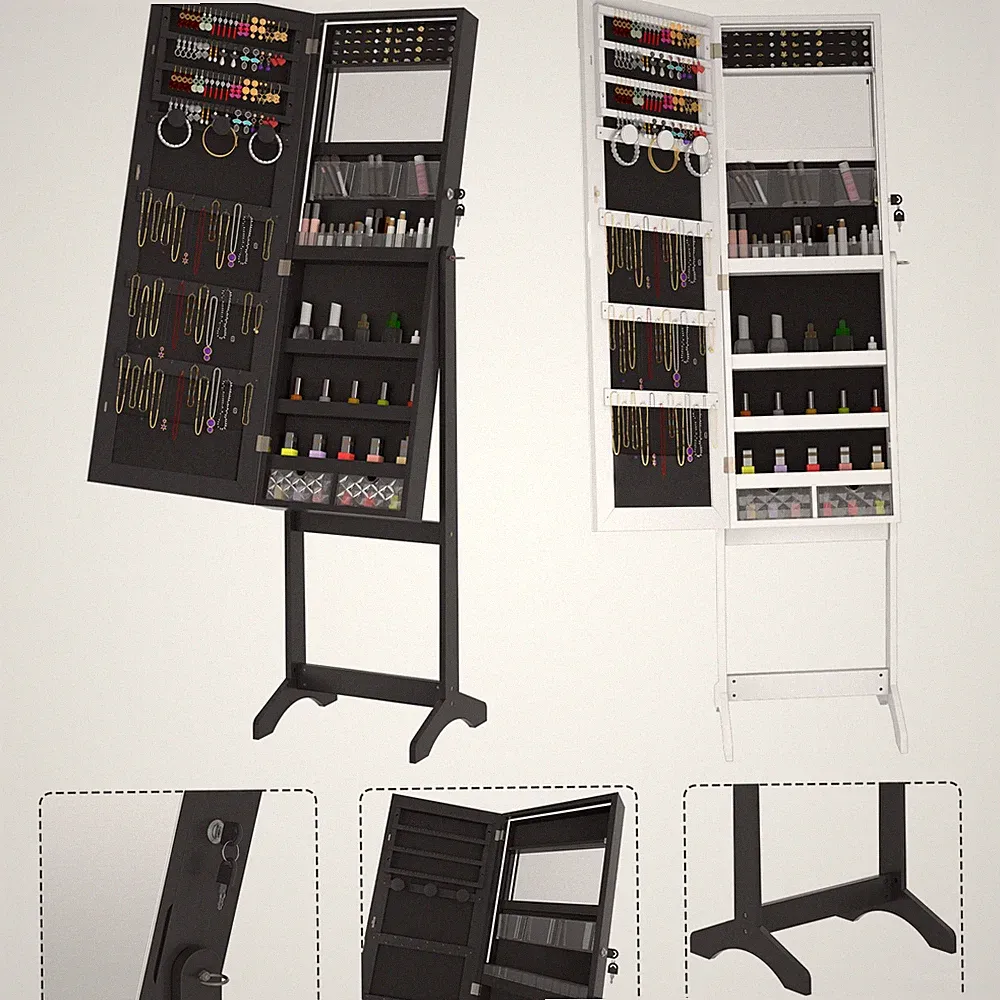 Schmuckschrank Stand Spiegelschrank Schmuckregal Freistehend mit Spiegel & LED