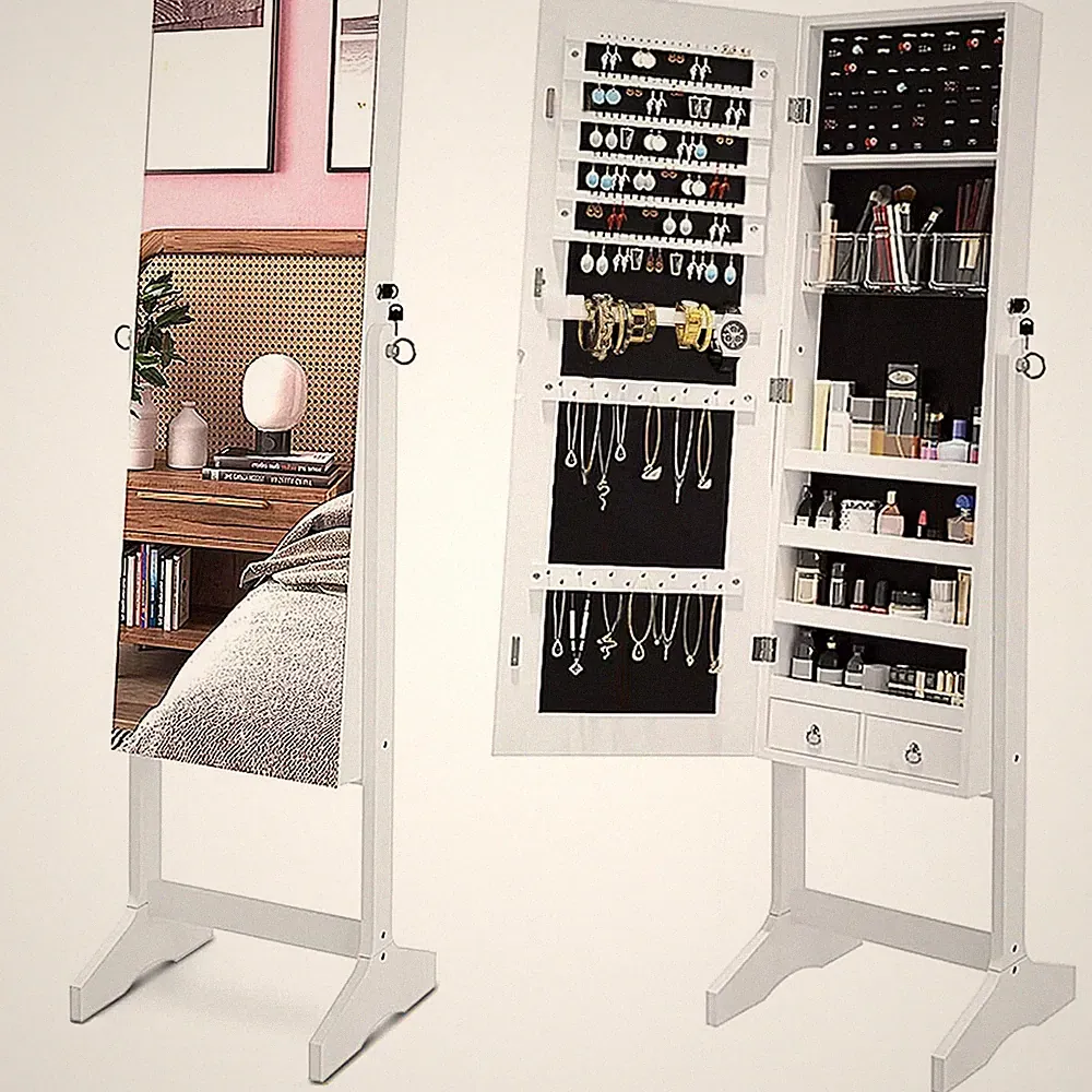Schmuckschrank Standspiegel Schmuckorganizer Spiegel Abschließbar Spiegelschrank