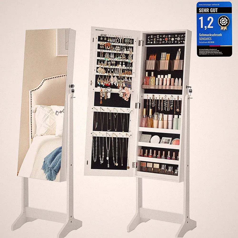 Schmuckschrank, Standspiegel, Spiegelschrank, 41,1x36,5x148,6 cm