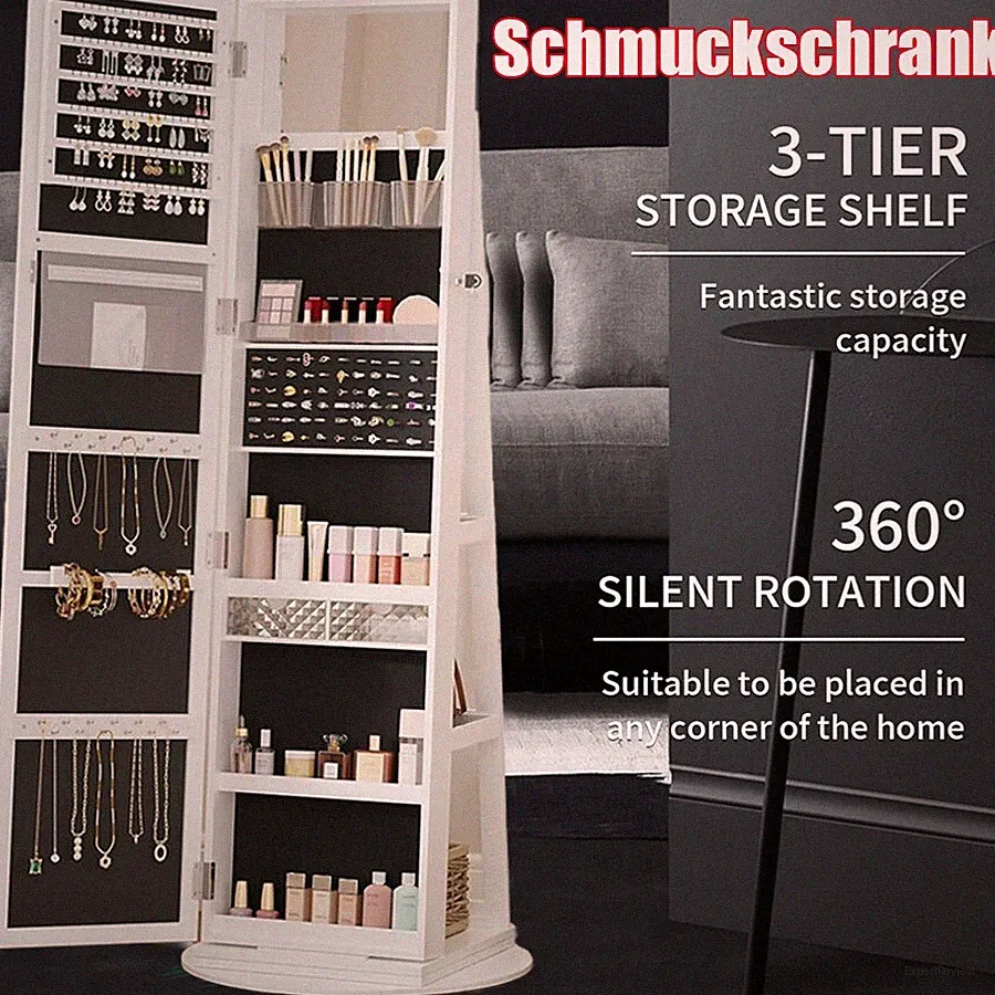 Schmuckschrank Standspiegel Spiegelschrank mit Ganzkörperspiegel Aufbewahrung