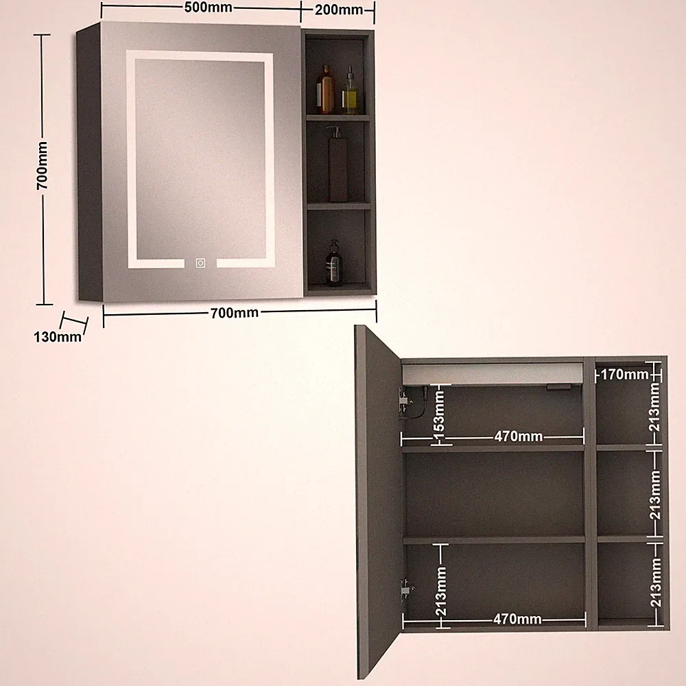 Schrank Badspiegel Spiegelschrank Beschlagfrei LEDdimmbar Memory Rasiererfassung