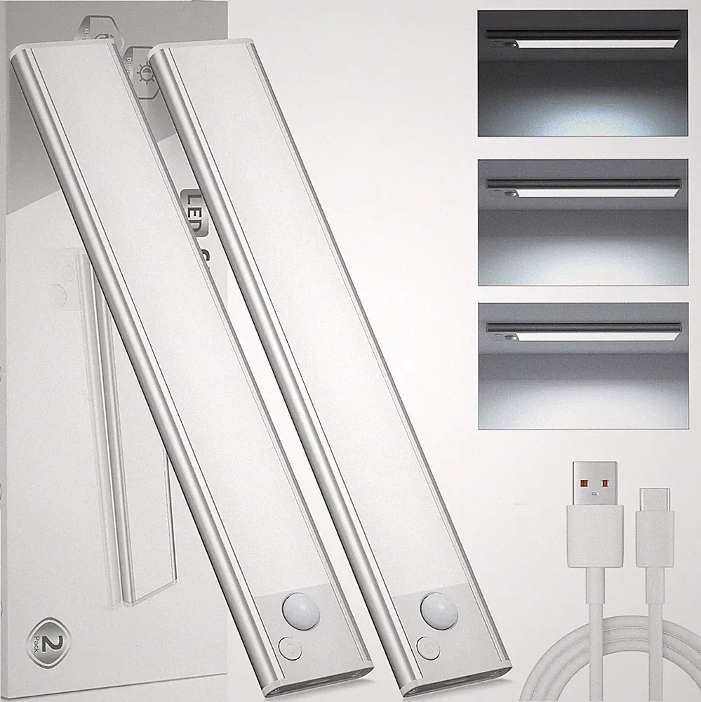 Schrankbeleuchtung LED 20cm Bewegungsmelder Akku Dimmbar Kabellos USB Leiste