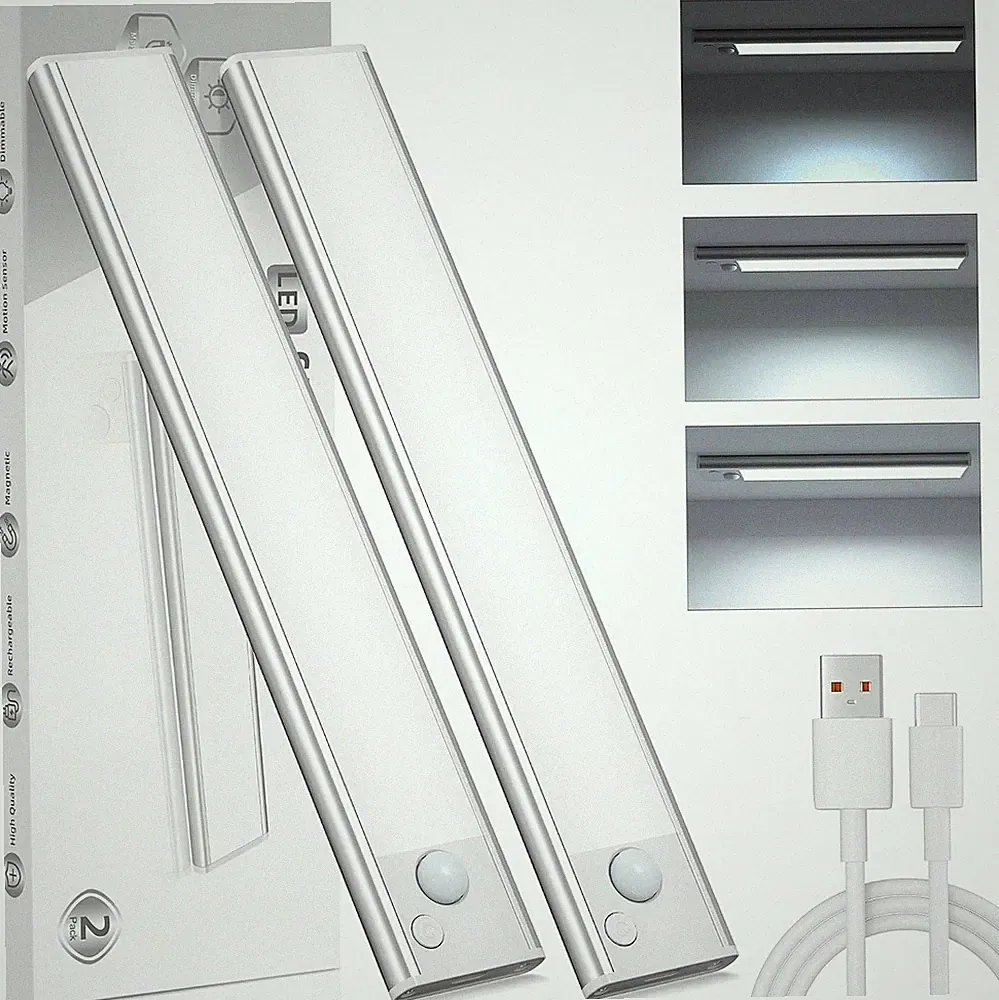 Schrankbeleuchtung LED 20cm Bewegungsmelder Akku Dimmbar Kabellos USB Leiste