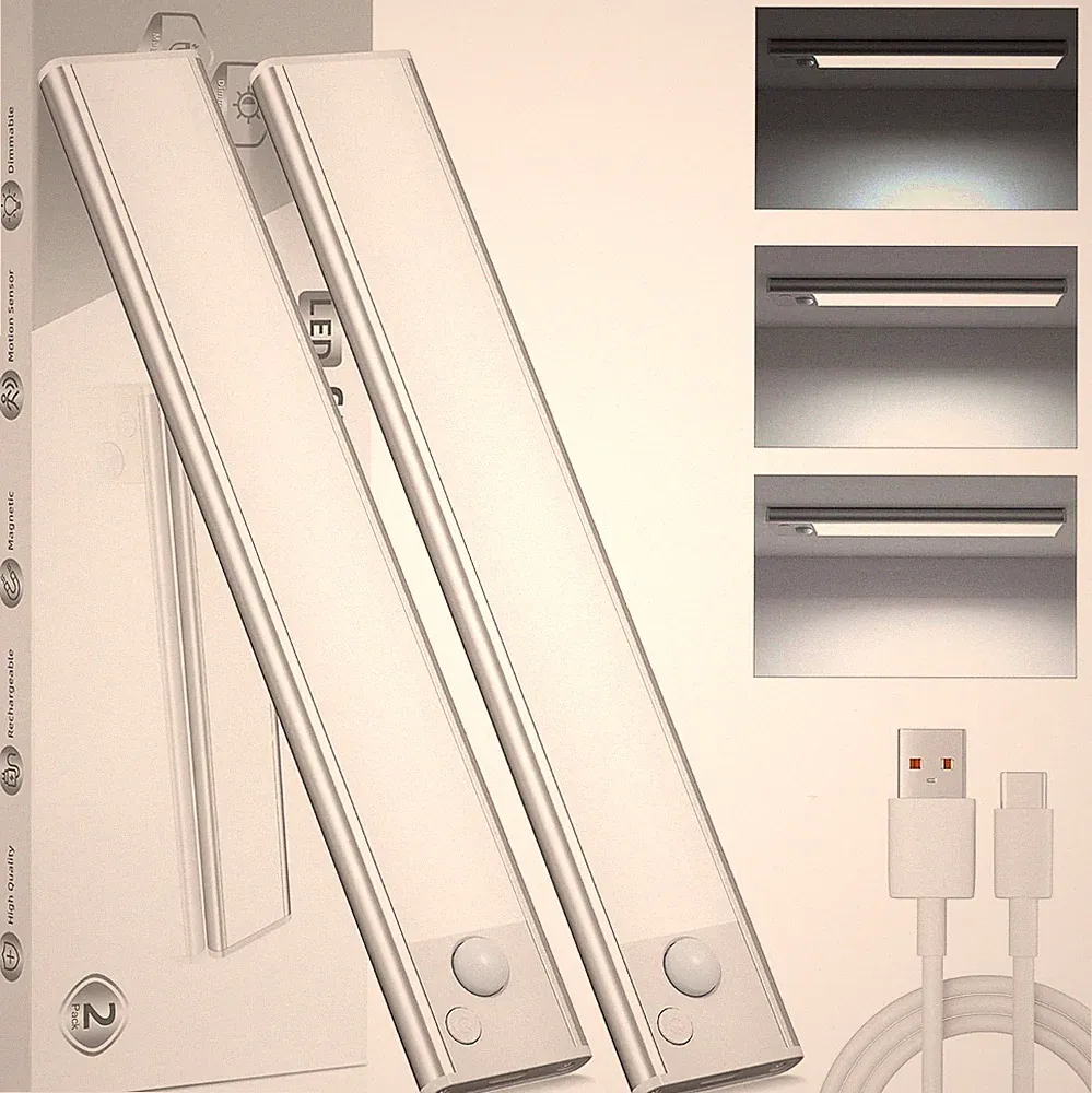 Schrankbeleuchtung LED Unterbauleuchte 20cm Akku Bewegungsmelder Dimmbar