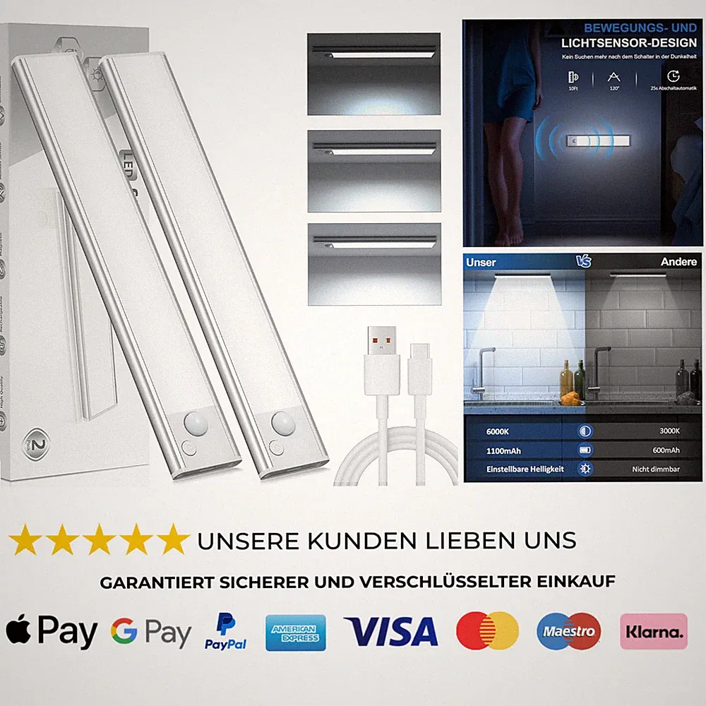 Schrankbeleuchtung Unterbauleuchte Küche LED Lampe 20cm Bewegungsmelder Kabellos