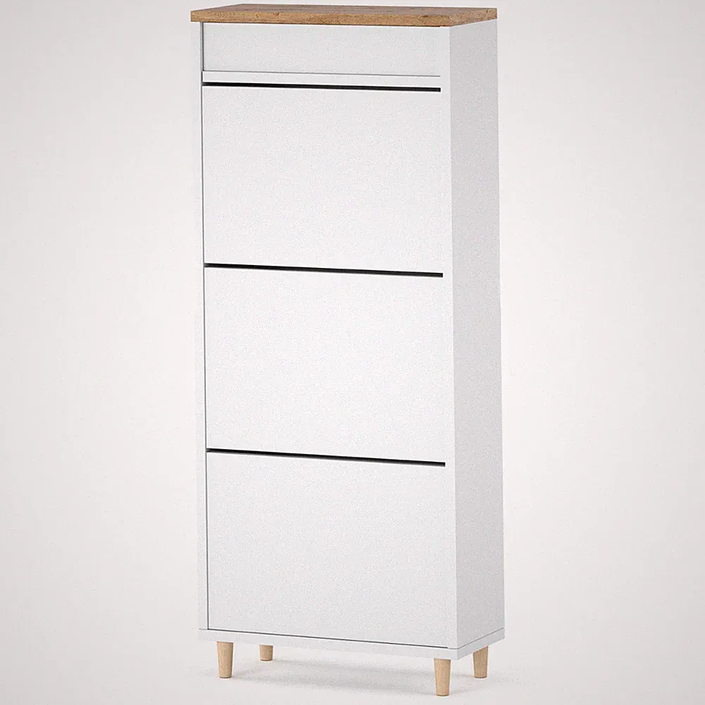 Schuhschrank 55cm weiß mit Spiegel & Geheimfach Schuhkipper Skandi Design Flur