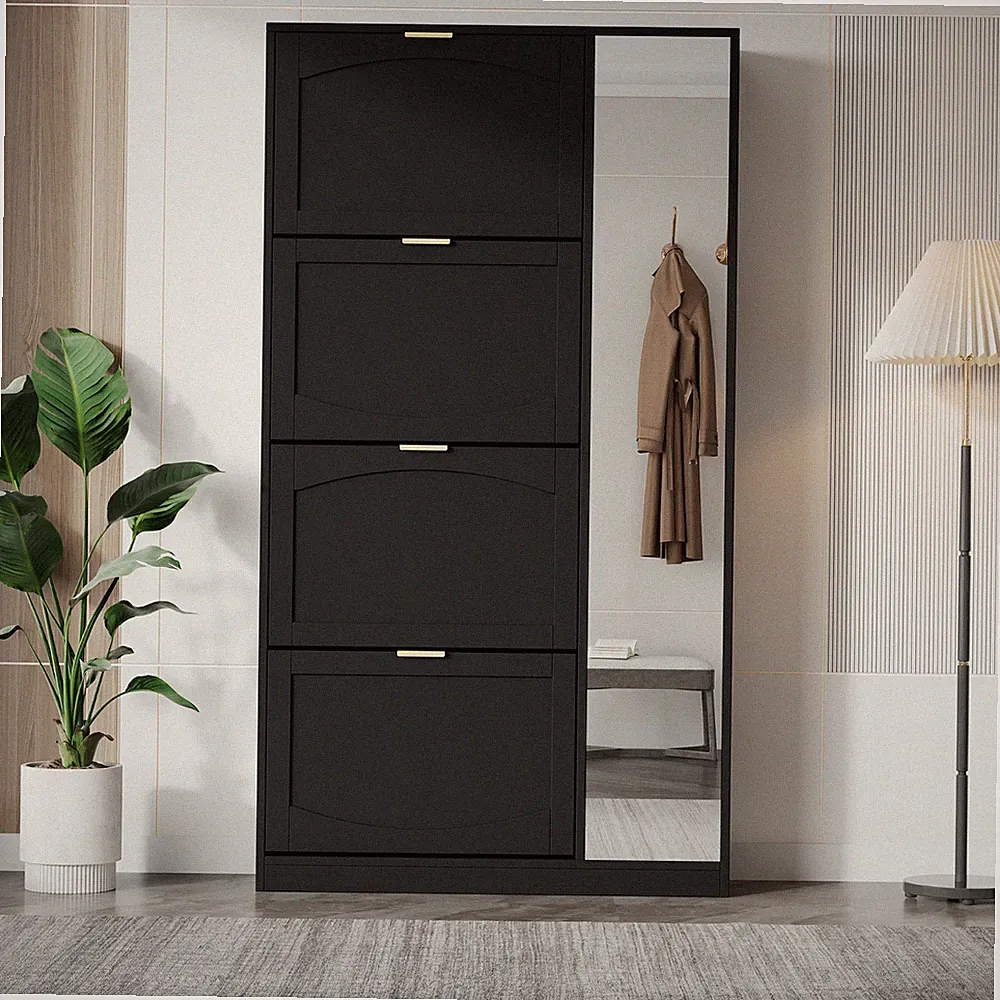 Schuhschrank Dielenschrank Garderobe Mit Spiegel 4 Klappen Verstellbarem Regalbr