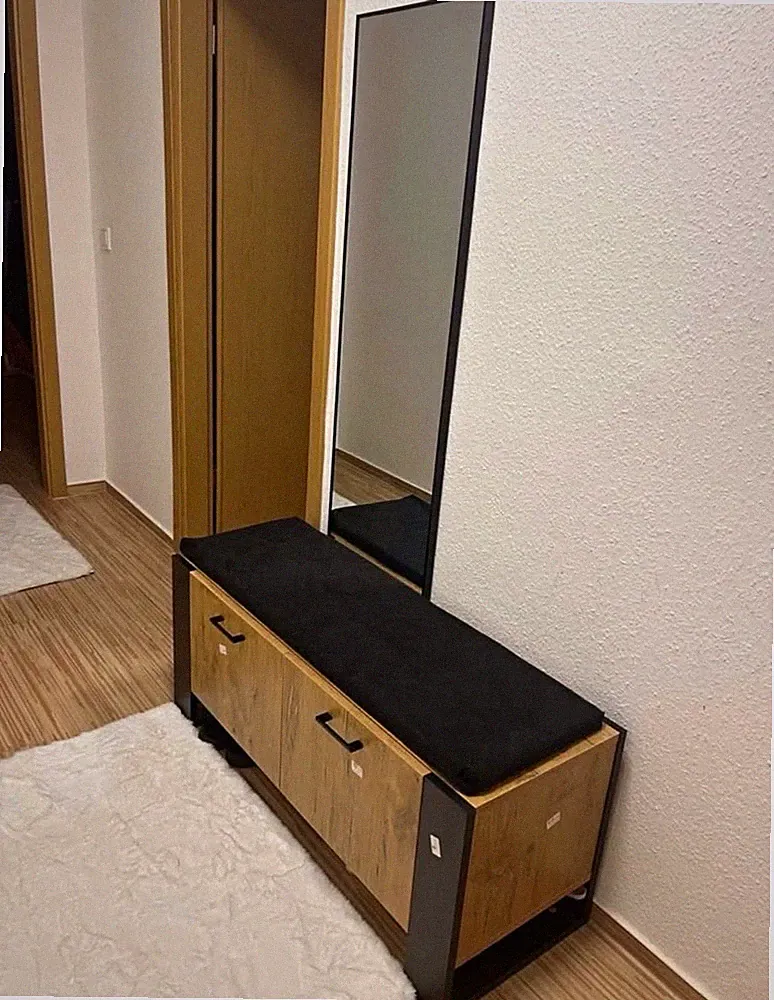 schuhschrank mit Sitzbank und spiegel Holz/Metall/