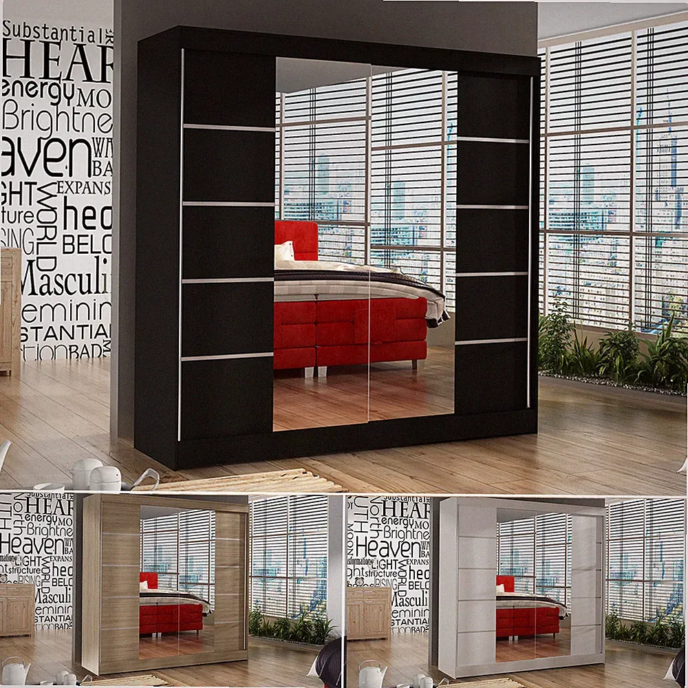 Schwebetürenschrank Basti V mit Spiegel - Kleiderschrank mit 2 Türen 200x215cm