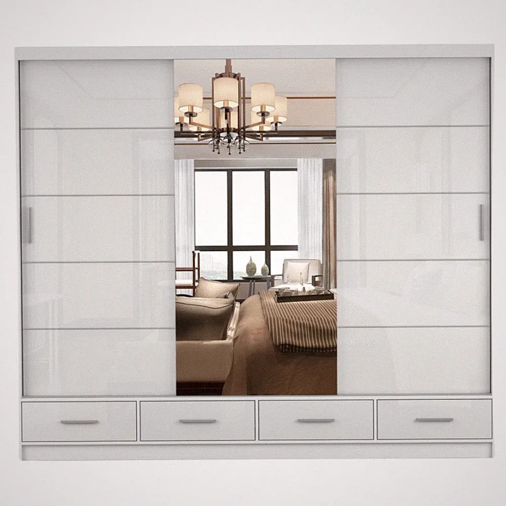 Schwebetürenschrank Kleiderschrank Schrank FLORENCE Semigloss mit Spiegel 250 cm