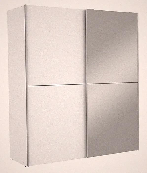 Schwebetürenschrank mit Spiegel Weiß 170 cm breit WHITE KISS Kleiderschrank