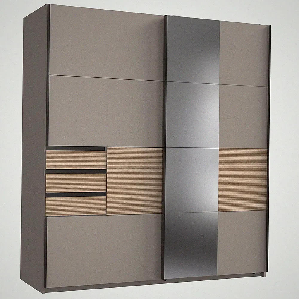 Schwebetürenschrank - saharagrau - Multiplex - 2 Türen - mit Spiegel - 180 cm