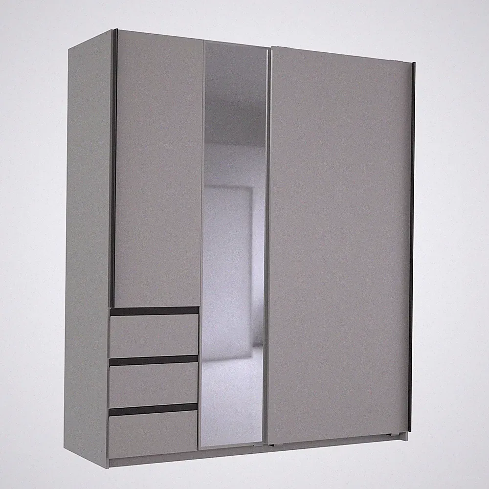 Schwebetürenschrank - saharagrau - Spiegel - 3 Schubkästen - 168 cm