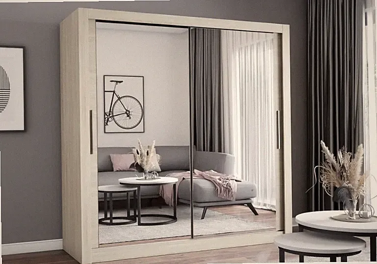 Schwebetürenschrank Schrank Kleiderschrank MILAN mit Spiegel 203 cm