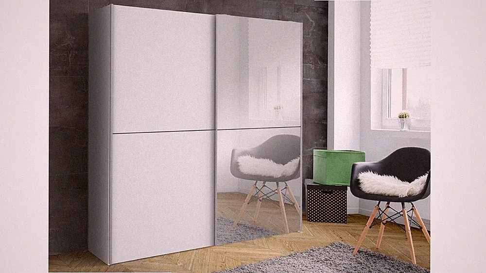 Schwebetürenschrank weiß mit Spiegel Kleiderschrank White Kiss Schrank 170 cm