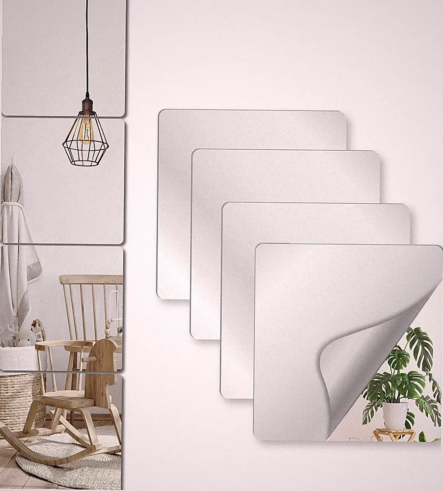 Selbstklebende Spiegel 4er Set - Acryl, Bruchsicher - Kinderzimmer, Schlafzimmer