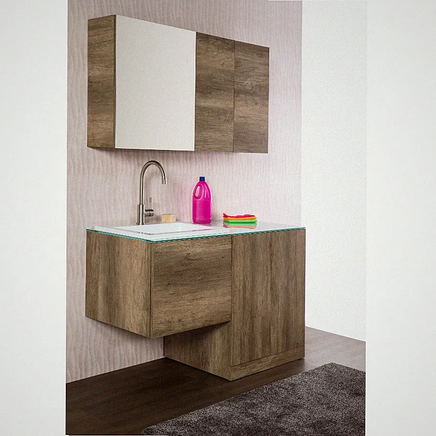 SET Badmöbel Wandgehängte Badezimmer-Zusammensetzung Unika cm 129 dunkle Ulme