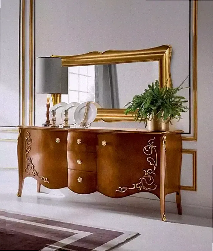 Sideboard Italienische Möbel Spiegel 2tlg Kommode Sideboard Schrank Holz