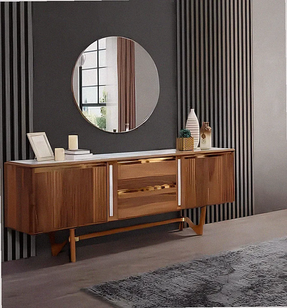 Sideboard Kommoden Set Italienische Möbel 2tlg. Schrank Holz Kommode mit Spiegel