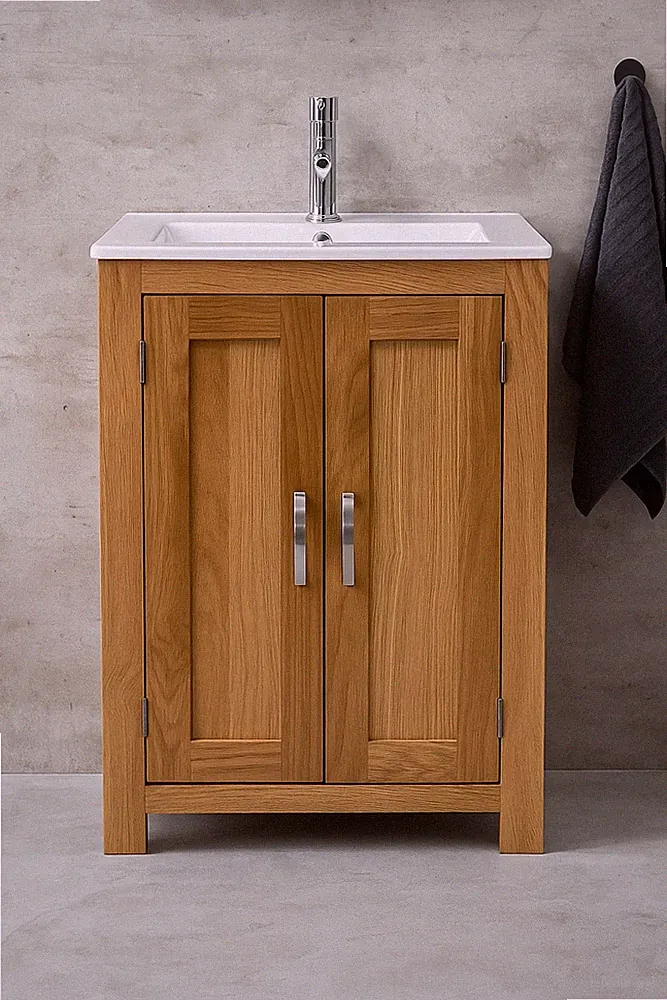 Slimline Badschrank Waschtischunterschrank | Möbel aus massiver Eiche | Einbau Waschbeckenarmatur Set