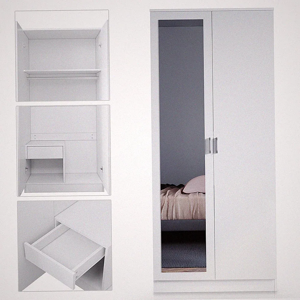 SONNI Kleiderschrank Drehtürenschrank Spiegel Schubladen Schlafzimmer Weiß 180cm