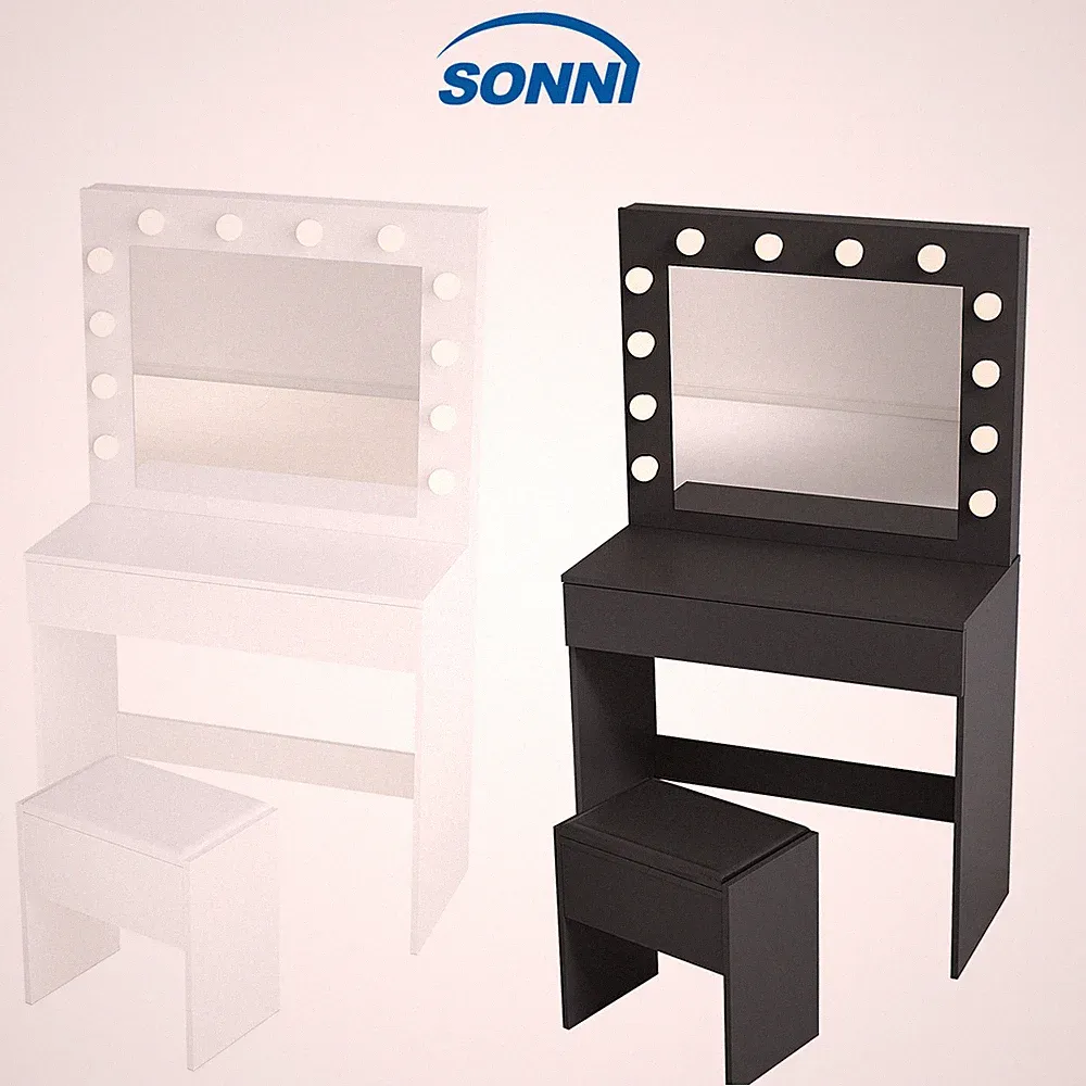 SONNI Schminktisch mit LED Spiegel und Hocker Beleuchtung Schublade Frisiertisch