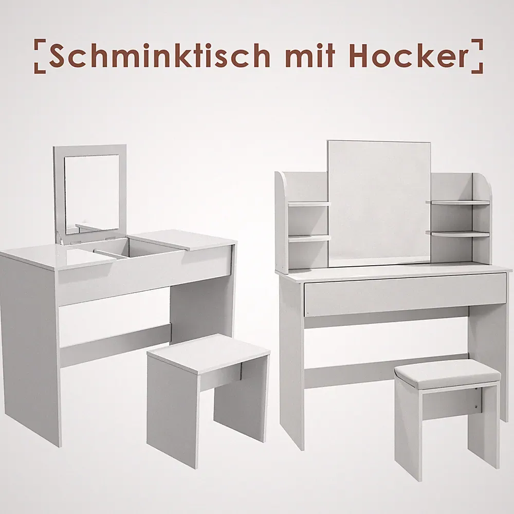 SONNI Schminktisch Schreibtisch Frisiertisch Kosmetiktisch mit Spiegel Hocker