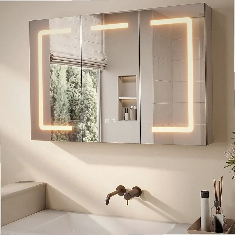 SONNI Spiegelschrank Mit Beleuchtung 90X60 Cm, 3 Türen LED Spiegelschrank Bad Mi