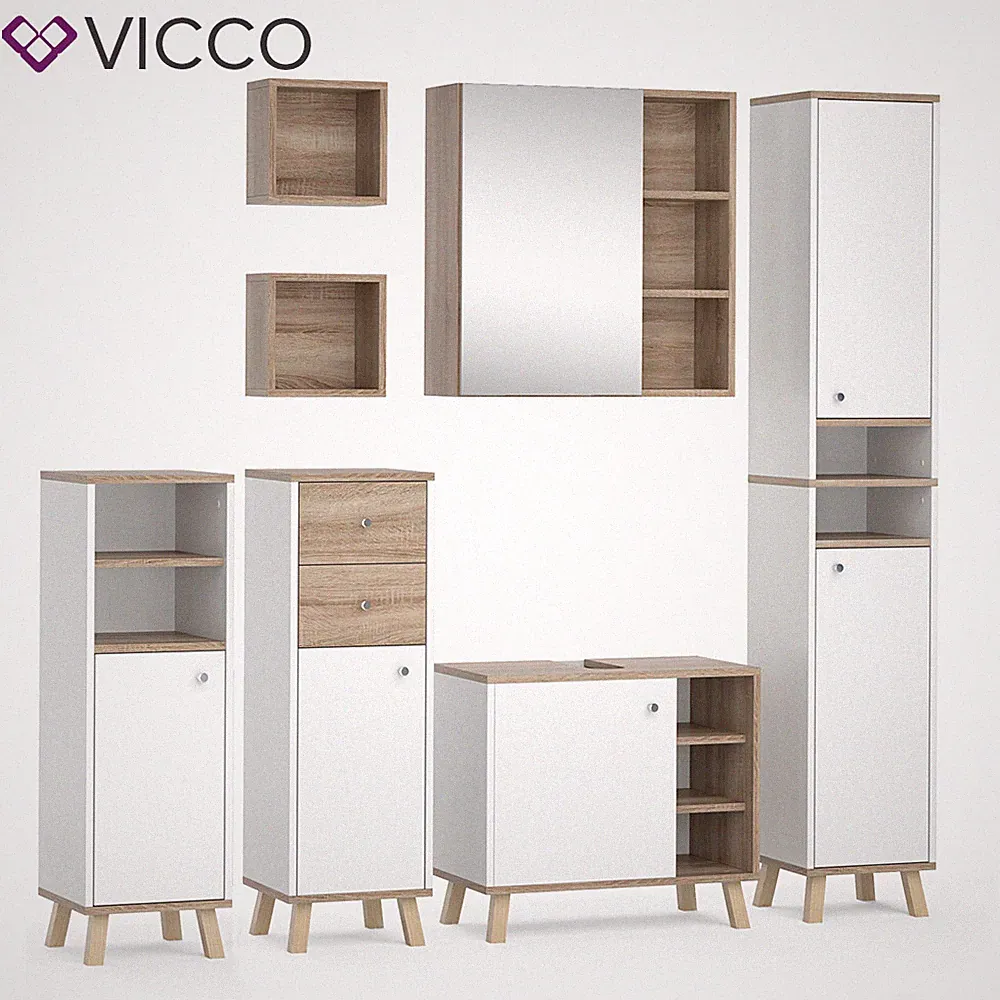 Spiegel Midischrank Hochschrank Wandregal Waschtischunterschrank Weiß Vicco