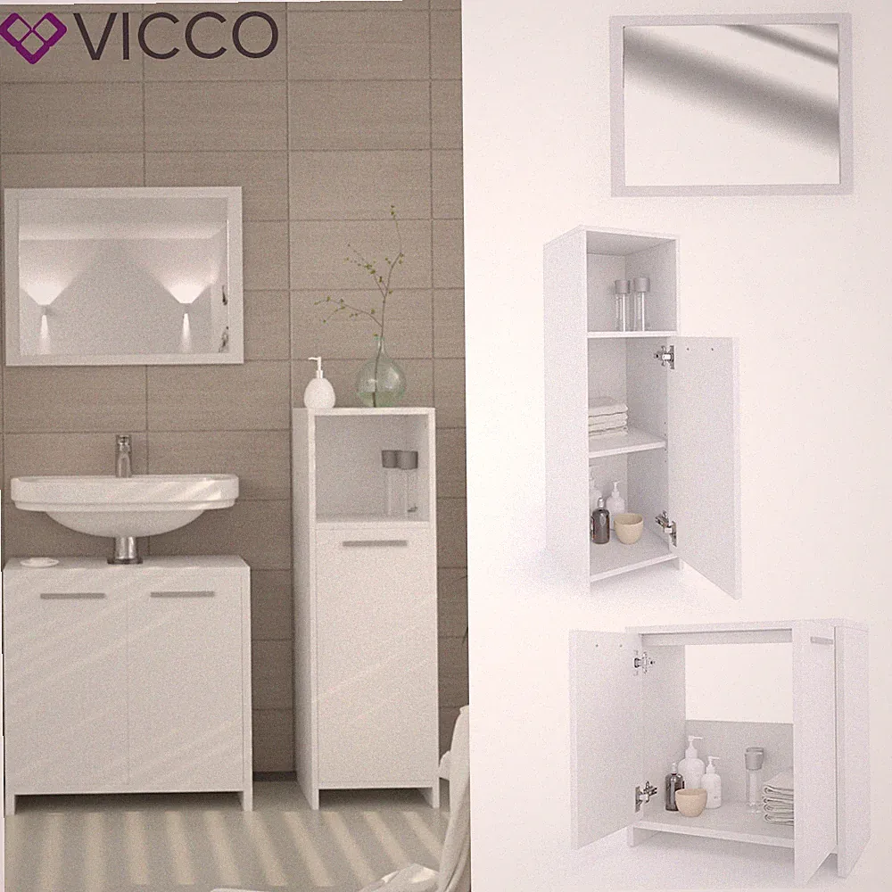 Spiegel Unterschrank Kommode Schrank Badschrank Badmöbel Set Kiko Weiß Vicco