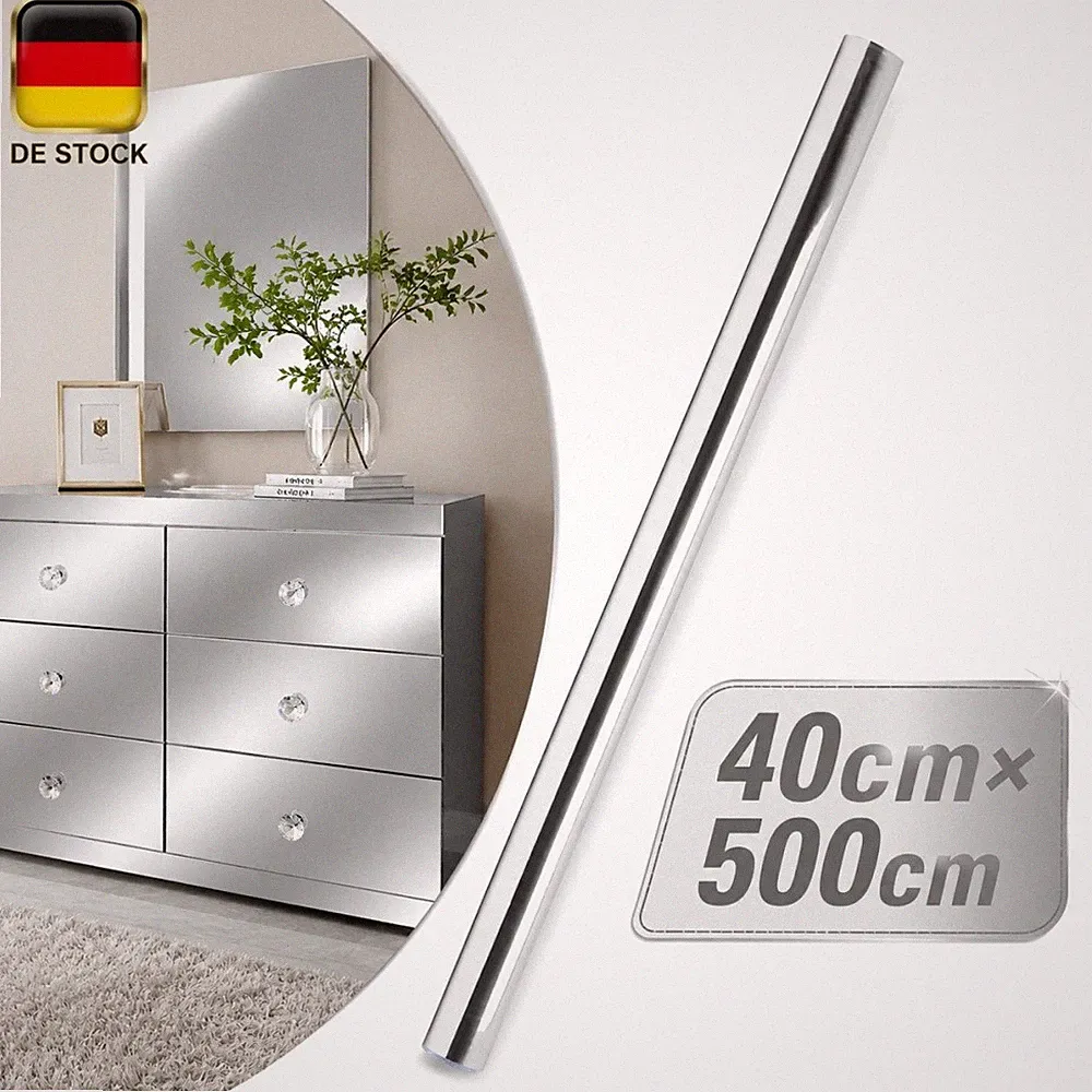 Spiegelfolie Selbstklebend Silber 40x500cm Flexibel Wand Dekoration Kratzfest