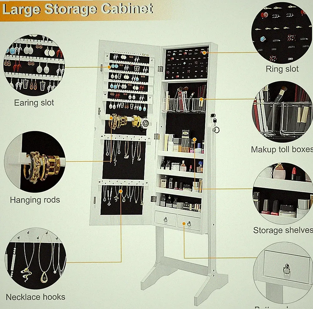 Spiegelschmuckschrank Spiegelschrank Standspiegel Ohrringe Kette Ringe Schmuck