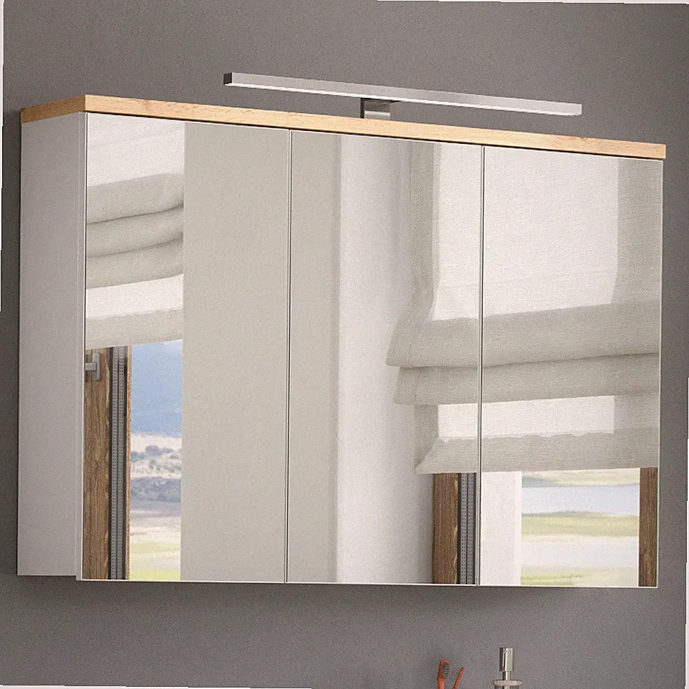Spiegelschrank 100cm LED-Beleuchtung Badspiegel Badmöbel Badezimmer weiß Eiche