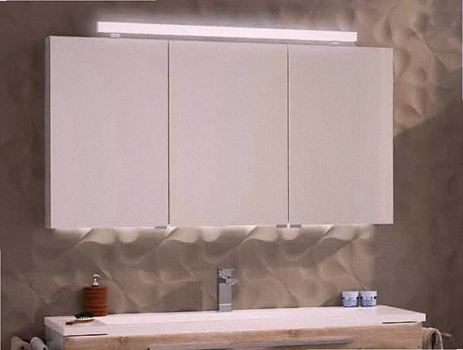 Spiegelschrank 120 cm mit LED Aufbauleuchte chrom Korpus anthrazit hochglanz