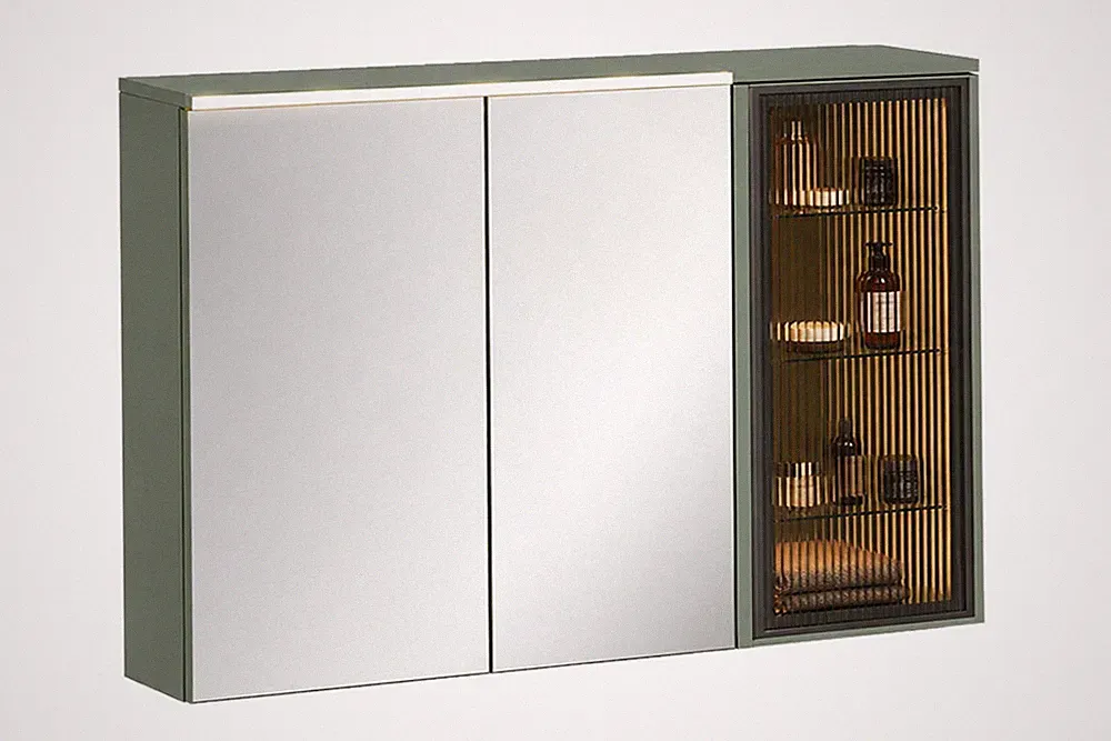 Spiegelschrank 120cm | 80cm LED Spiegel + 40cm mit Rauchglastür | VERDANO