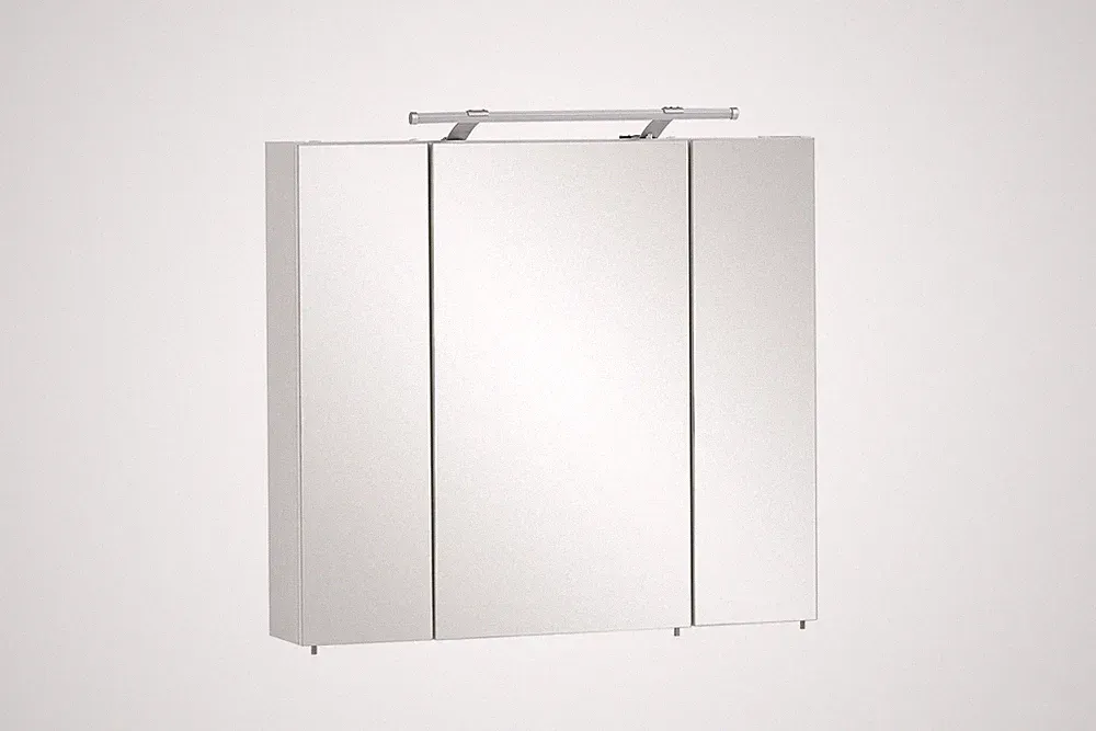 Spiegelschrank 3 Türen LED Beleuchtung Weiß Glanz 80x75x16 cm 6 Einlegeböden