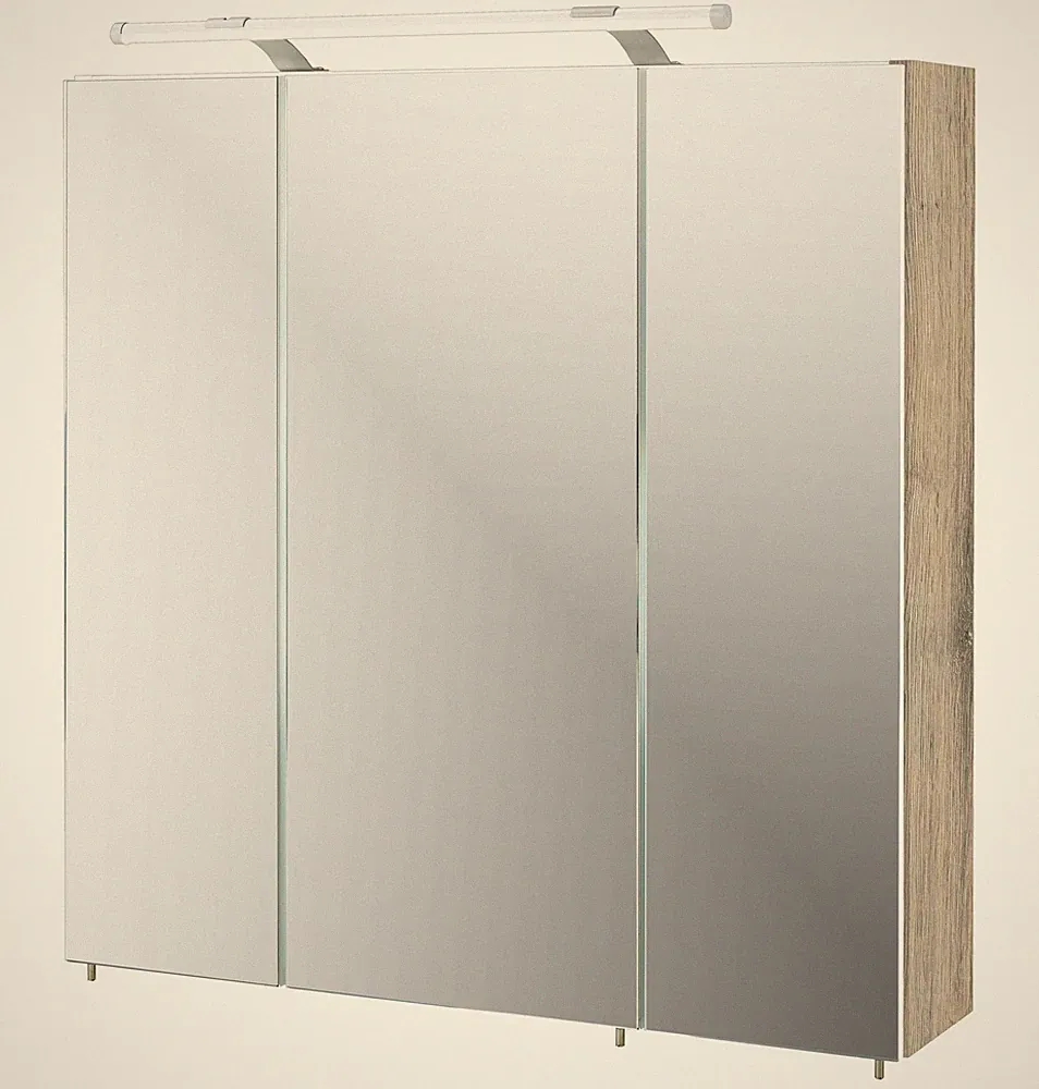 Spiegelschrank 3 Türen LED Beleuchtung Wildeiche Dekor 70x75x16 cm Badezimmer