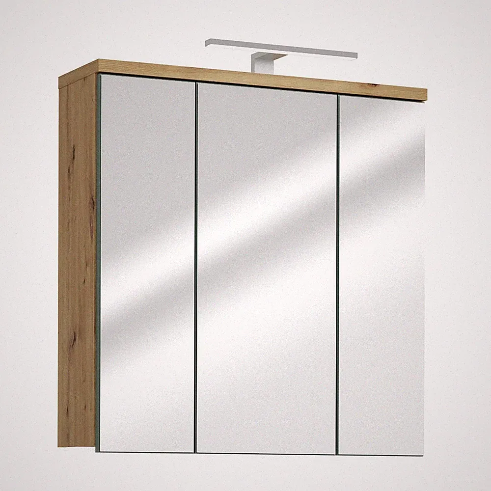 Spiegelschrank 3-türig LED-Beleuchtung Artisan Eiche Dekor Salbeigrün 69 x 68 cm