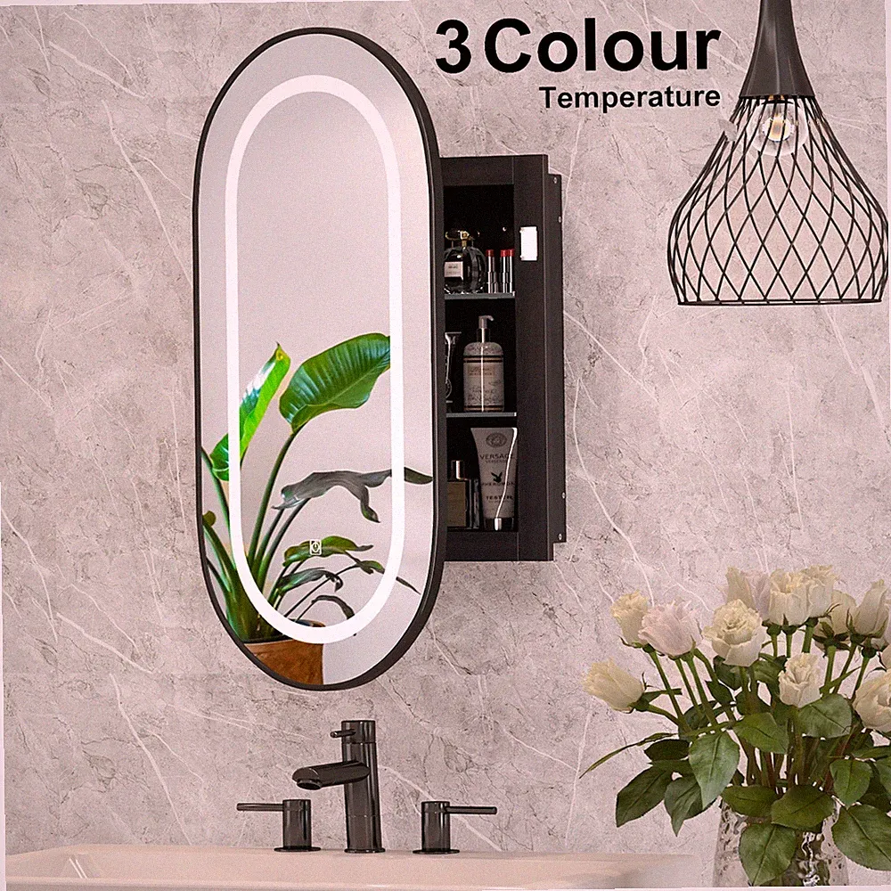 Spiegelschrank 40cm mit LED Beleuchtung Badschrank Badspiegel 3 Farben Schwarzer