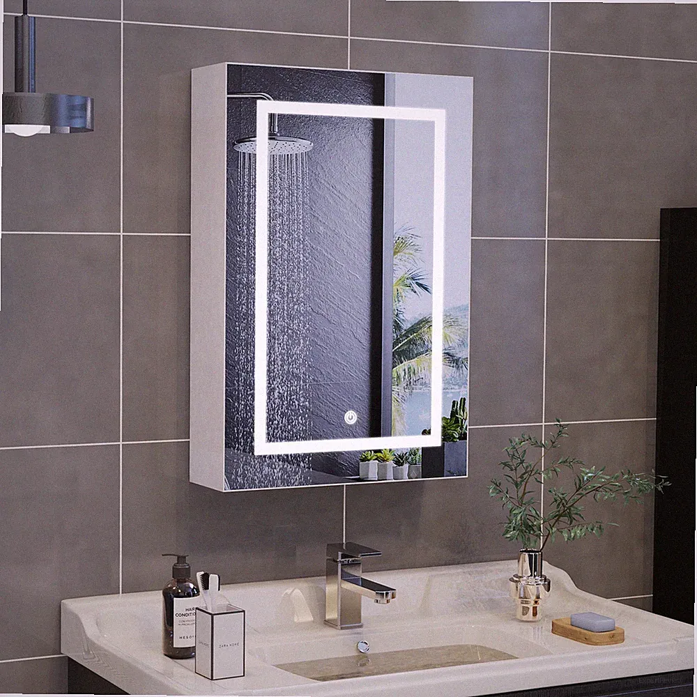 Spiegelschrank 50x70cm mit LED Badspiegel Beleuchtung 3 Lichtfarben Wandschrank