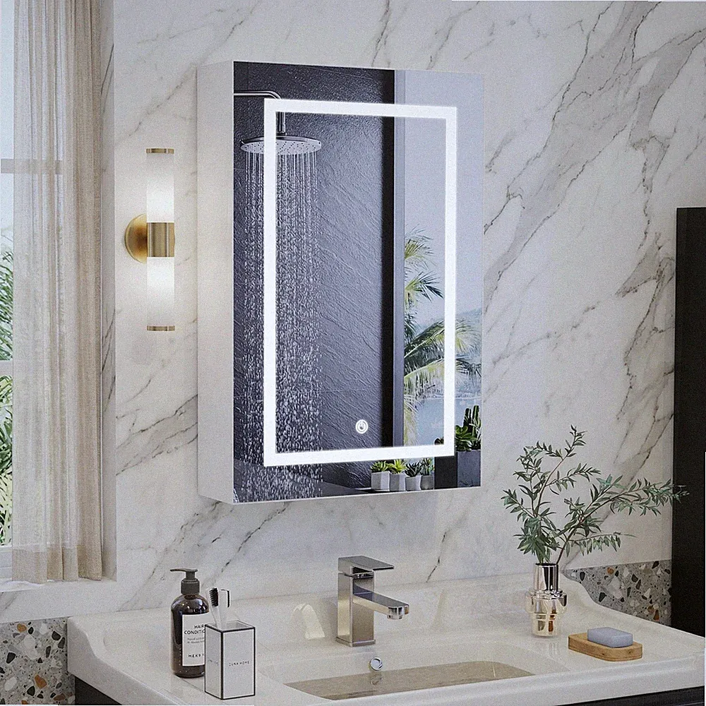 Spiegelschrank 50x70cm mit:LED-Beleuchtung Badspiegel 3 Lichtfarben Wandschrank