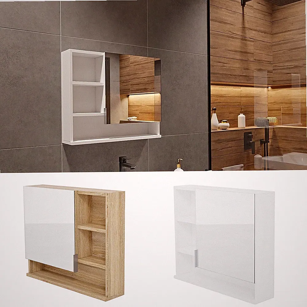 Spiegelschrank 60 x 50 cm Weiss Eiche Sonoma Badschrank Spiegel Ablagen