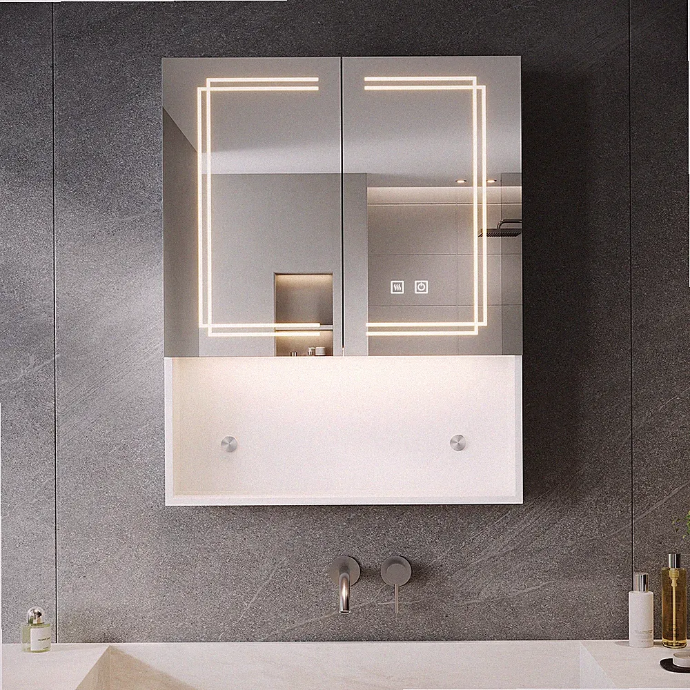 Spiegelschrank 60cm mit LED Beleuchtung Steckdose Beschlagfrei Touch Badschrank